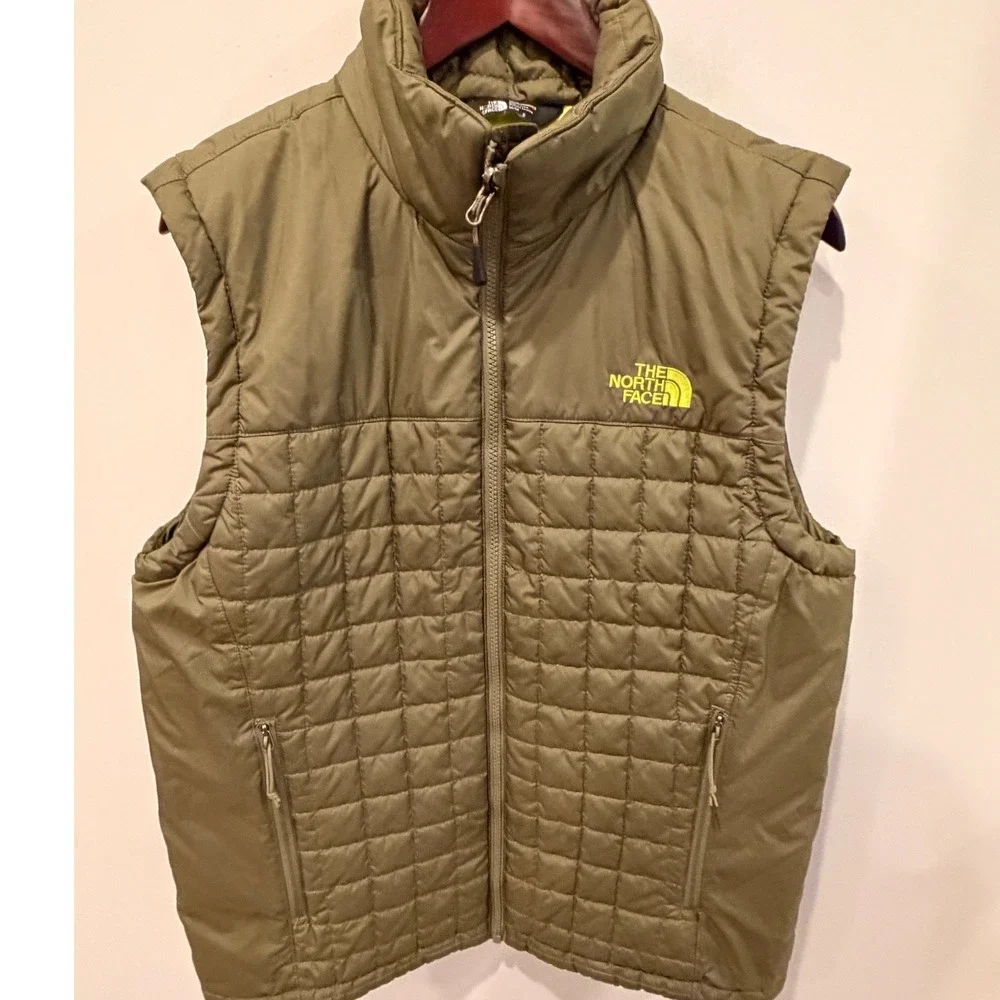 The North Face Thermoball Eco Puffer Vest Mens Medium Olive Green Neon Yellow